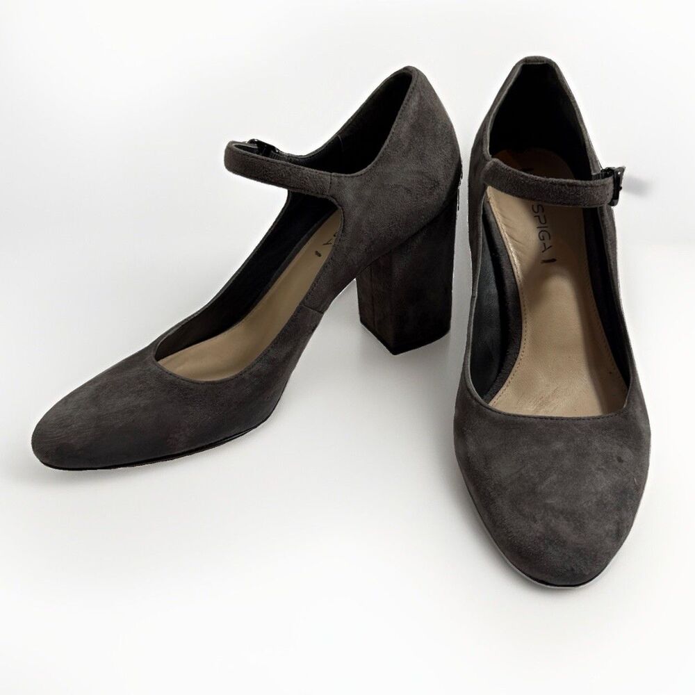 Via Spiga Vero Cuoio Shoes Women's 9M Gray Suede 3.5” High Block Heel Strap
